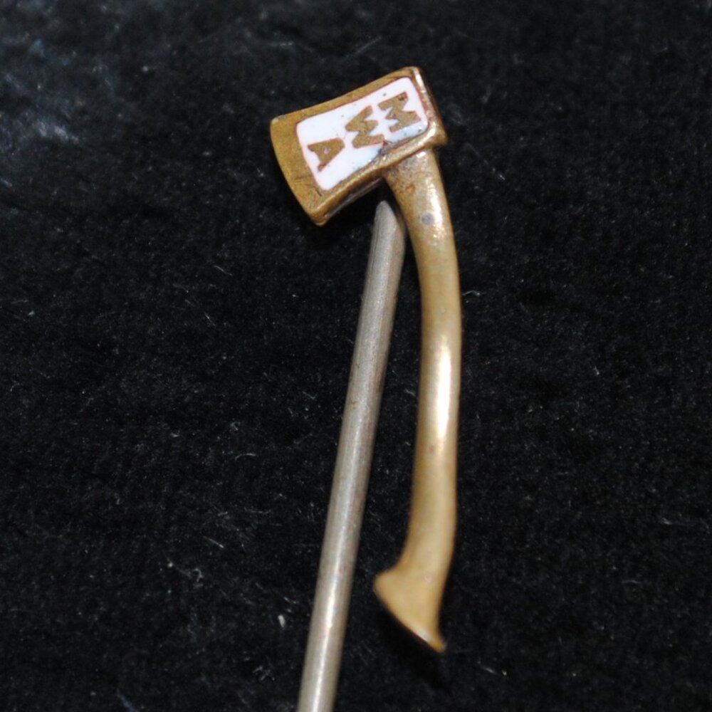 Antique Modern Woodsmen of America Enamel Ax Stick Pin - Picture 2 of 6